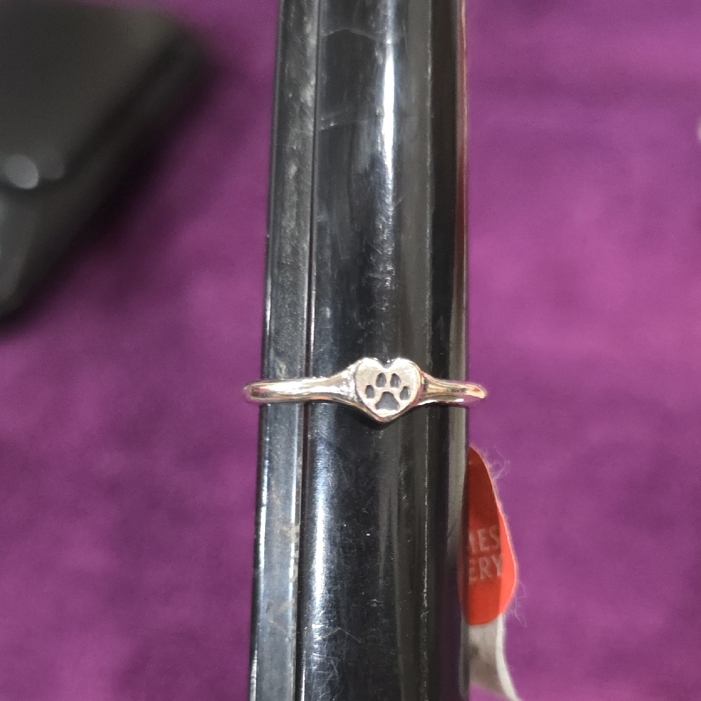 Silver Heart Paw Ring